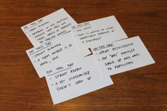 Note cards on table